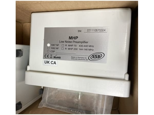 Label and housing of SSB Electronic 1067-NF 70 cm preamp